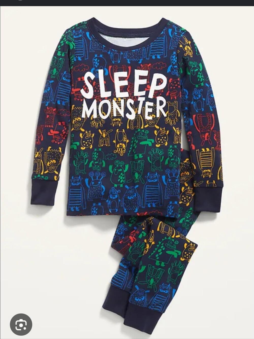 NWT Old Navy - Sleep Monster Kids Pajama Set with Multicolor Monsters